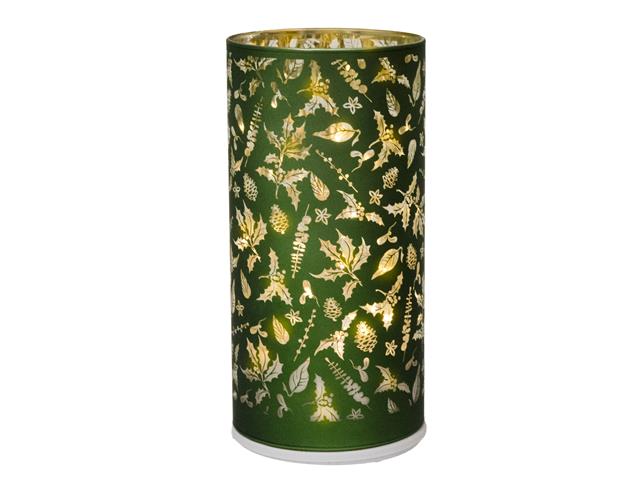 6.3" LED ROTATING CYLINDER GLASS STAND (MISTLETOE - GREEN)